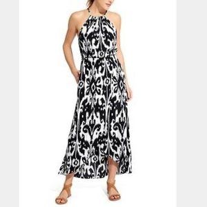 NWT Athleta IKAT Bloom Rip Black White Halter Maxi Dress w/Built in Bra XXS